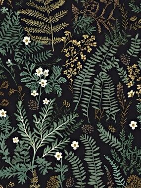Botanical Fern Wallpaper Panel in Green and Gold